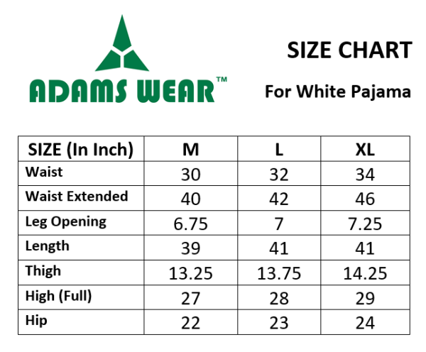 Size Chart White Pajama Size Chart